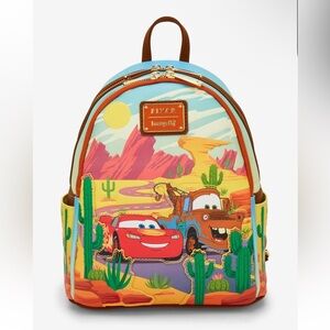 NWT Loungefly Disney Pixar Cars Lightning McQueen and Mater Backpack Multicolor
